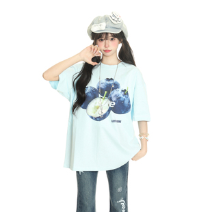 小杭还没吃饱原创美式复古多巴胺短袖T恤女宽松oversize休闲上衣