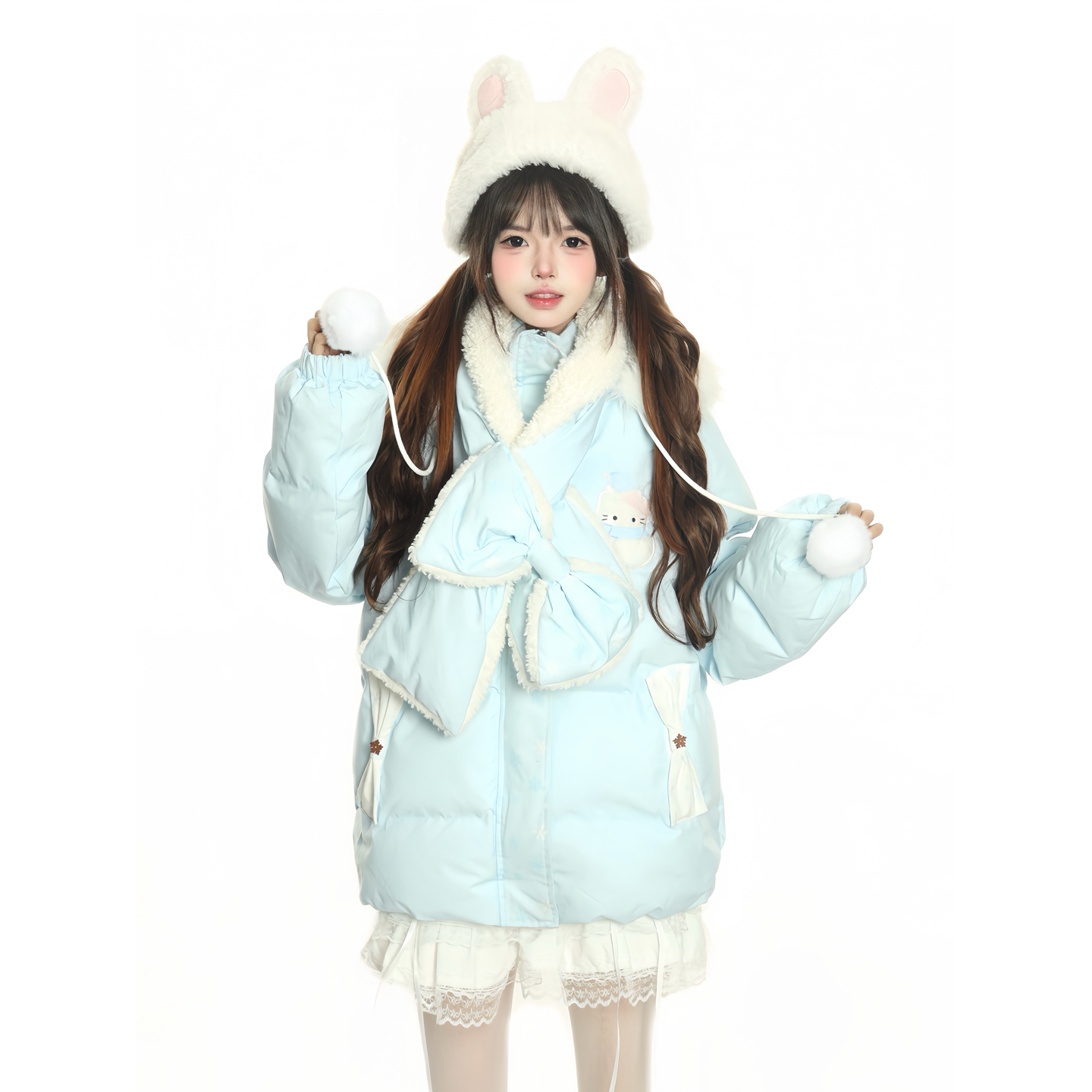原创冬季甜美保暖毛绒雪人棉服女