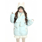 小杭还没吃饱原创冬季 甜美毛绒雪人棉服保暖蝴蝶结雪花毛领棉衣女