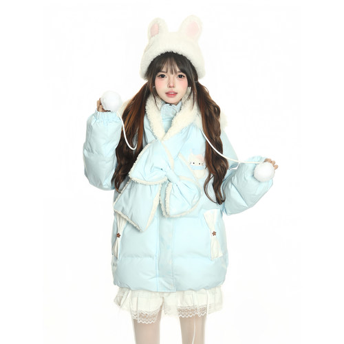 原创冬季甜美保暖毛绒雪人棉服女