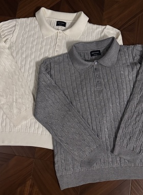 RTIMFD贵老钱风长绒混纺polo绞花合身正肩透气亲肤老钱毛衣针织衫