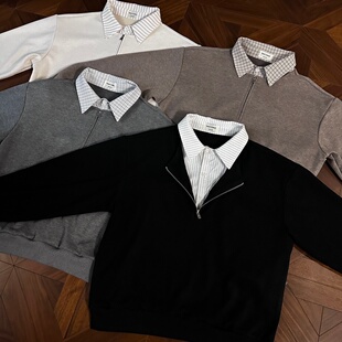 RTIMFD知识分子醋酸羊毛假两件polo卫衣cleanfit老钱风半拉链上衣