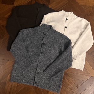 老钱风日常通勤针织衫 开衫 外套 花纱仿羊绒半高领纽扣毛衣 RTIMFD