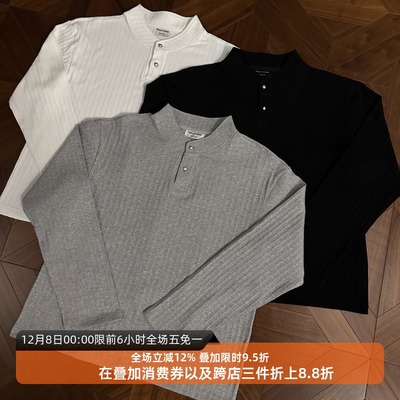 晶石纽扣亨利领基础老钱长袖