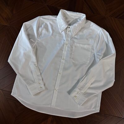 传统西装剪裁长袖衬衫绣花领