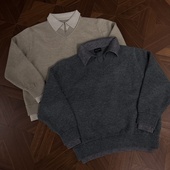 RTIMFD复古假两件v领翻领毛衣 cleanfit高级针织衫 上衣慵懒风外套