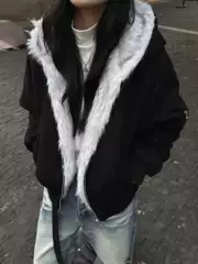 Rtimfd Mist-Dyed Fur-Trimmed Reversible Flight Jacket with Faux Fur Lining, Cleanfit Warm and Cold-Resistant Cotton Coat