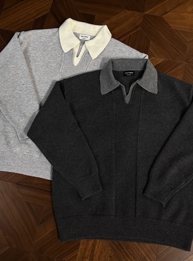 RTIMFD 胸前线条假两件V领翻领毛衣 仿羊绒polo氛围感老钱针织衫