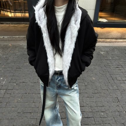 RTIMFD 雾染毛尖双面穿飞行棉服座山雕 皮草cleanfit保暖御寒棉衣