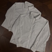 RTIMFD 秋 微廓短宽长袖 黑白条纹发泡度假风衬衫 cleanfit基础衬衫