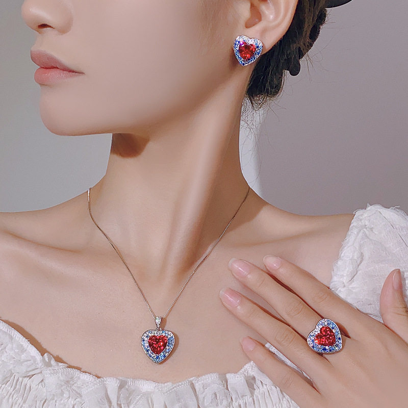 首饰套装饰品海洋之心耳环项链戒指女款欧美热卖款爱心时尚高级感