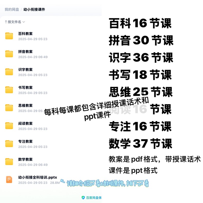 幼小衔接全学科教案课件拼音识字书写思维阅读专注数学百科课