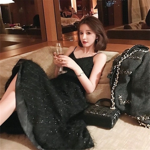 超仙V领吊带流苏裙子女士2026新款超火小个子连衣裙夏性感长裙