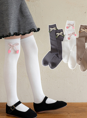 儿童长筒袜春秋季学院风女童白色打底袜子宝宝过膝护腿高筒棉长袜