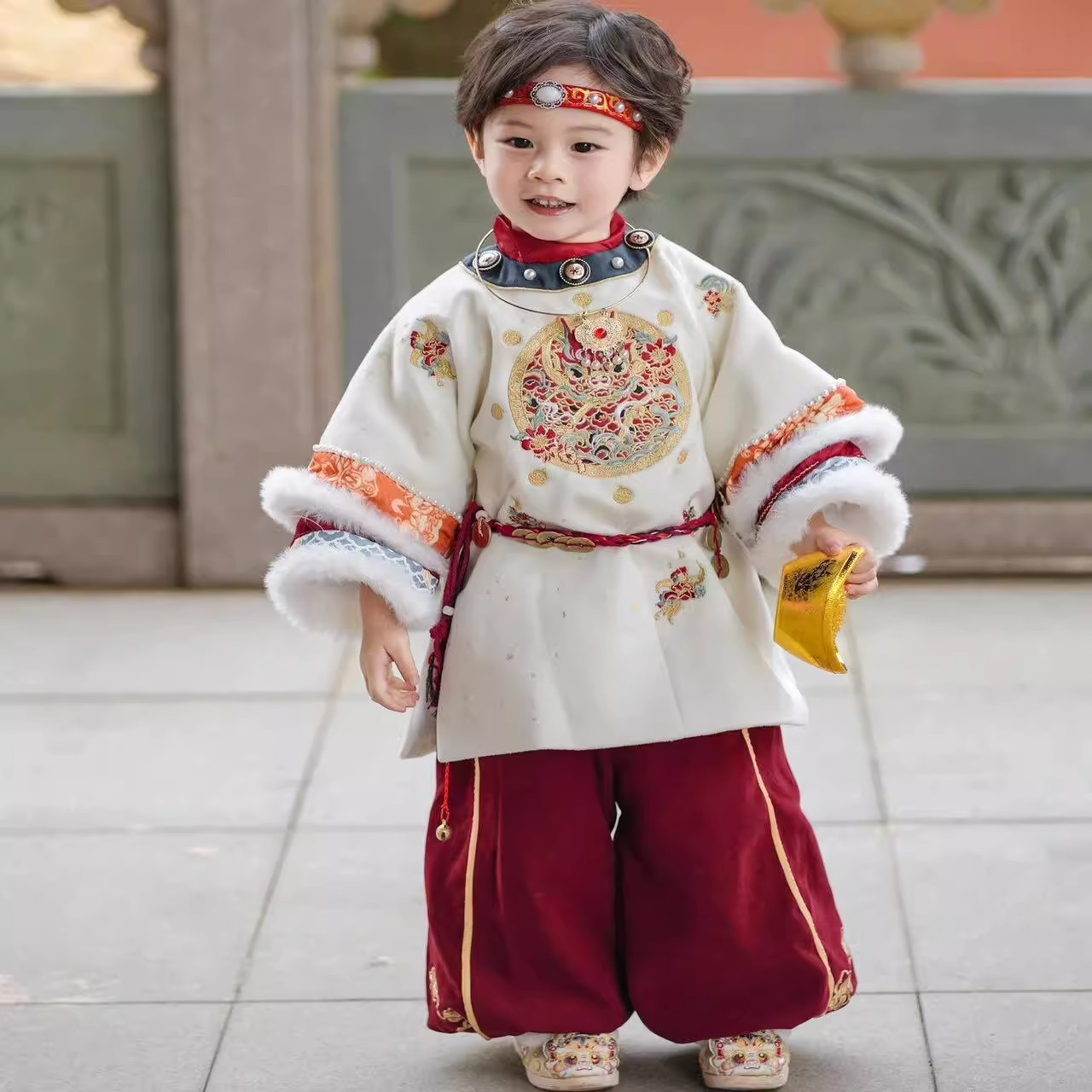 汉服男童秋冬款拜年服国风唐装冬季加绒儿童加厚新年男宝2025新款