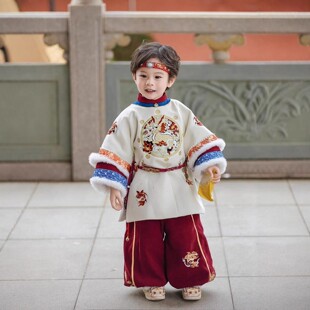 汉服男童秋冬款拜年服国风唐装冬季加绒儿童加厚新年男宝2025新款