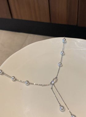 蝴蝶结珍珠流苏项链女款颈链夏轻奢百搭小众设计感锁骨链