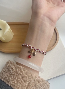 圣诞节手链ins小众设计锁骨链女红玛瑙项链闺蜜链