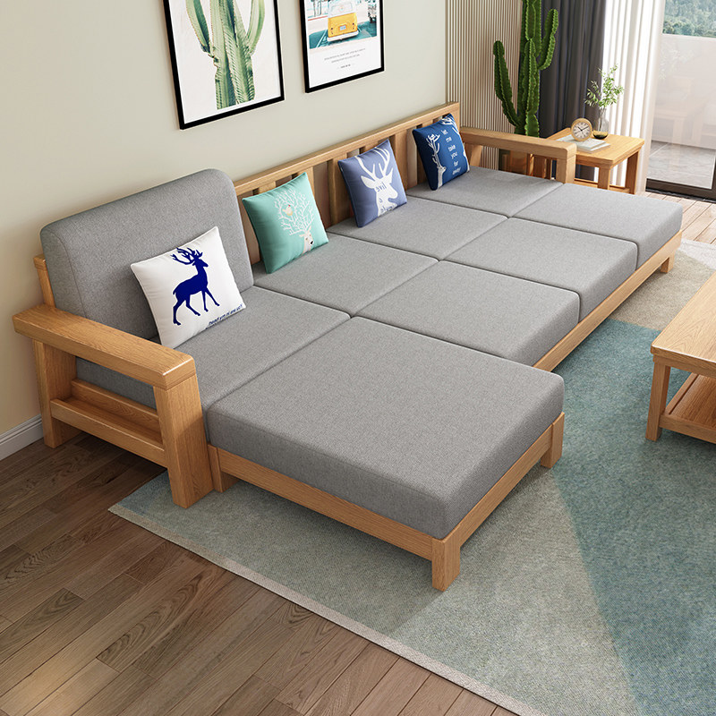 中式实木沙发组合小户客型日现式原木风代床简约厅木加布沙发214