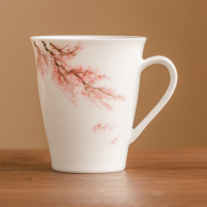 手绘樱花水杯可乐杯德化白瓷茶杯