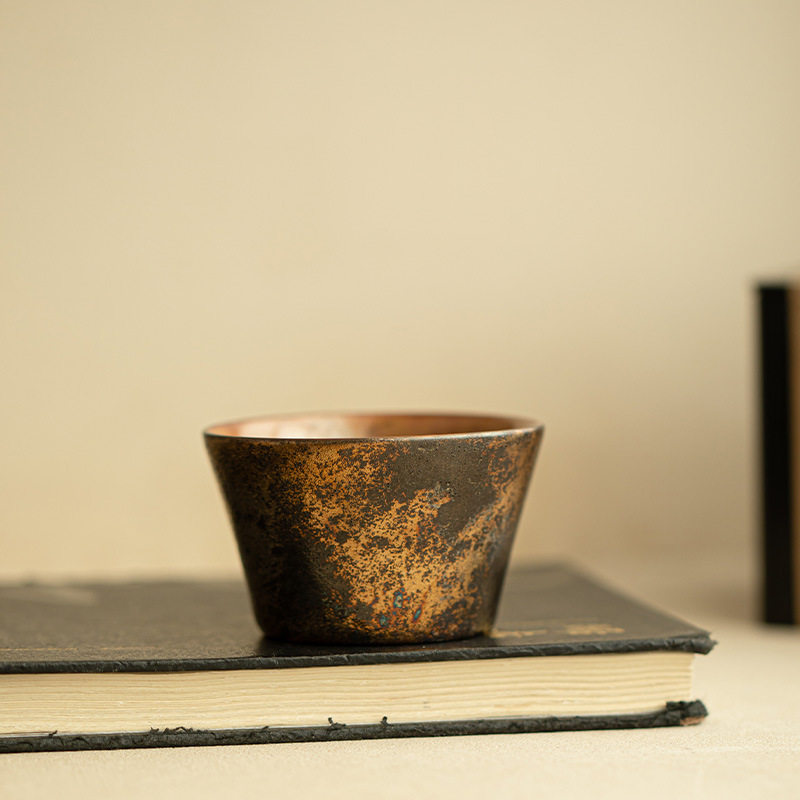 跨境古法志野烧手工鎏金茶杯