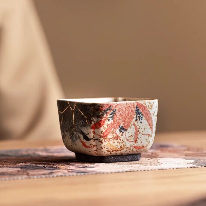 青花火石红陶瓷茶杯主人杯