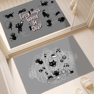黑色猫咪可爱硅藻泥地垫浴室门口吸水防滑厕所洗手间卫生间脚垫子
