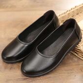 女士职业皮鞋 上班鞋 平跟工作鞋 黑色平底单鞋 圆头软底工装 鞋 妈妈鞋