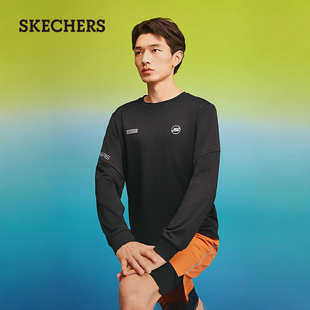 Skechers斯凯奇春季男款针织长袖T恤弹性透气吸湿速干运动打底衫