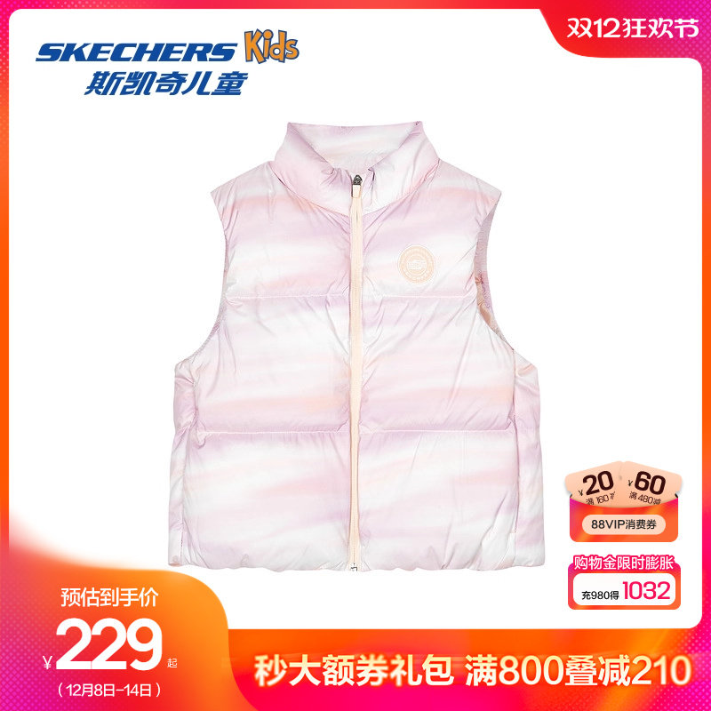 Skechers斯凯奇童装儿童保暖舒适外套冬季新款女童梭织羽绒背心