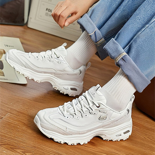 斯凯奇白色增高厚底老爹鞋女