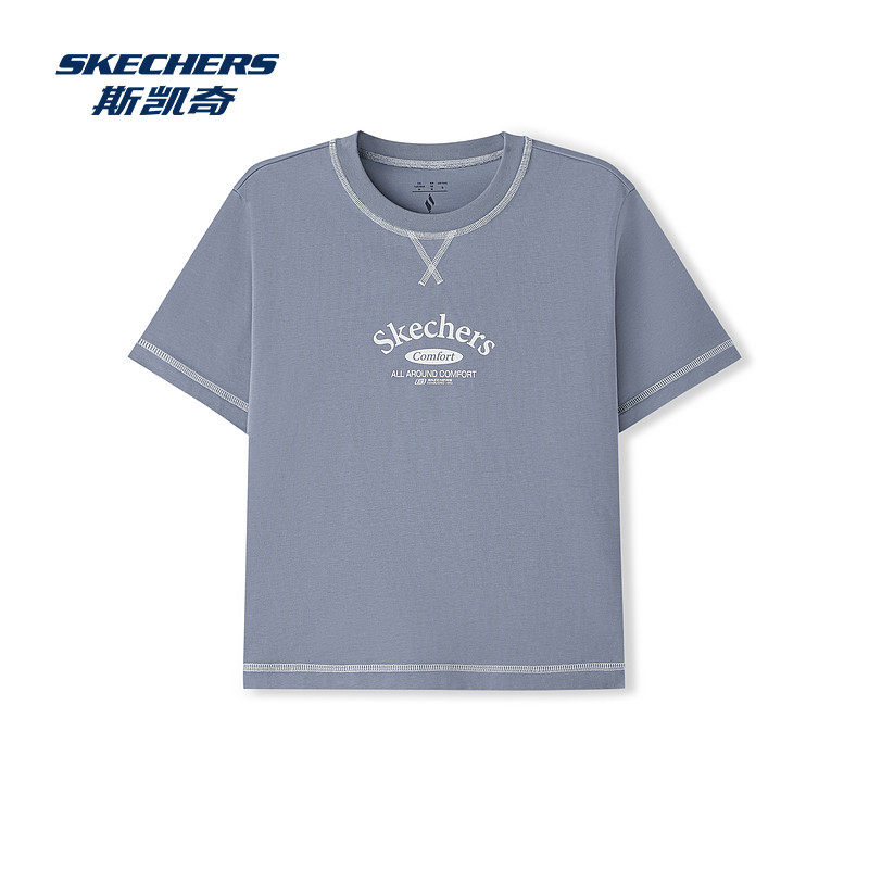 Skechers斯凯奇2026年秋季新品女装宽松针织短袖T恤