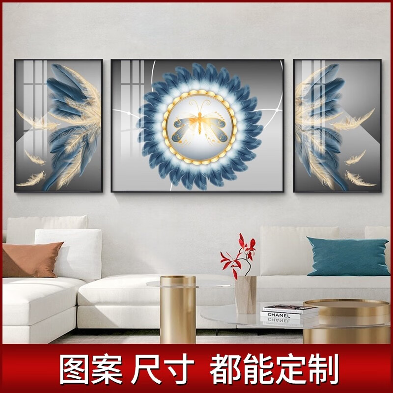 客厅轻奢定制三联画装饰画镶钻