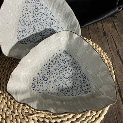 陶瓷盘三角形花边盘子饭盘深盘菜盘汤盘釉下彩耐高温家用高颜值