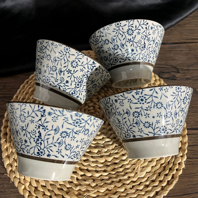 陶瓷5英寸斗笠碗家用餐桌吃饭碗料理特色店餐具米饭碗釉下彩复古