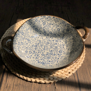 7.8英寸双耳碗耐高温陶瓷汤碗家用汤盆沙拉碗大碗宿舍不规则面碗