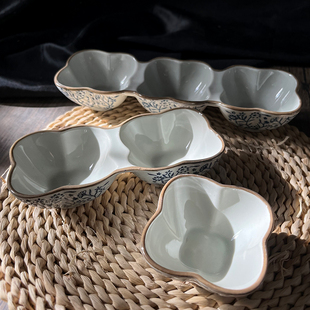 三格碟网红陶瓷两格碟家用调料火锅复古酱油调味碟双格蘸料单碟子