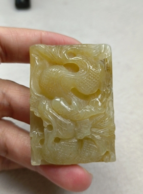 黄白老玉龙牌吊坠和田玉毛衣链挂件一物一图天然玉石