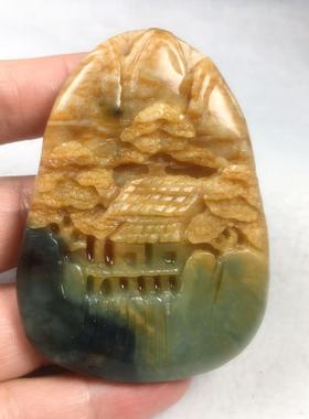 岫岩玉蓝水山水牌吊坠