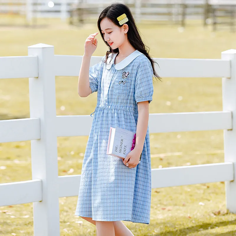 9937少女网格连衣裙夏季新款女童大童初中学生高中女生学院风裙子