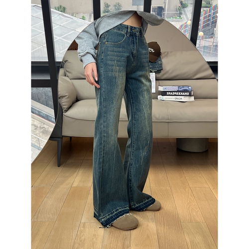 2-300斤特大码美式复古微喇牛仔裤女2025新款高腰胖mm显瘦喇叭裤