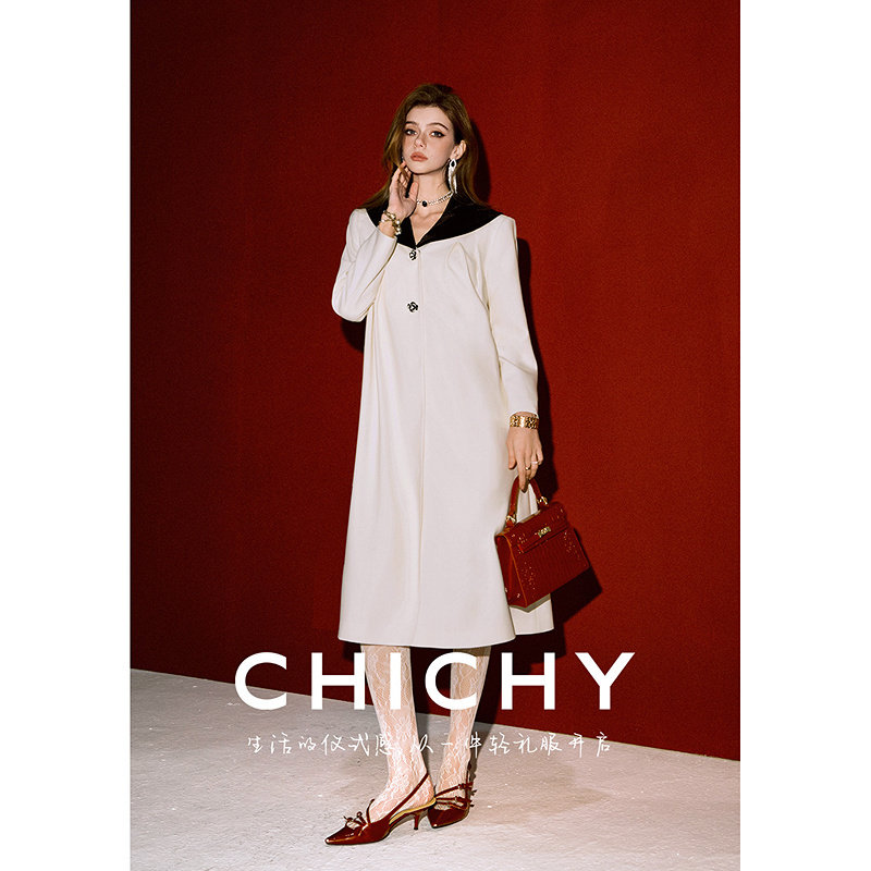 CHICHY法式赫本风大翻领中长款毛呢大衣女26春季新款高级宽松外套,女装/女士精品,毛呢外套,淘宝优惠券,粉丝福利购,淘宝优惠卷