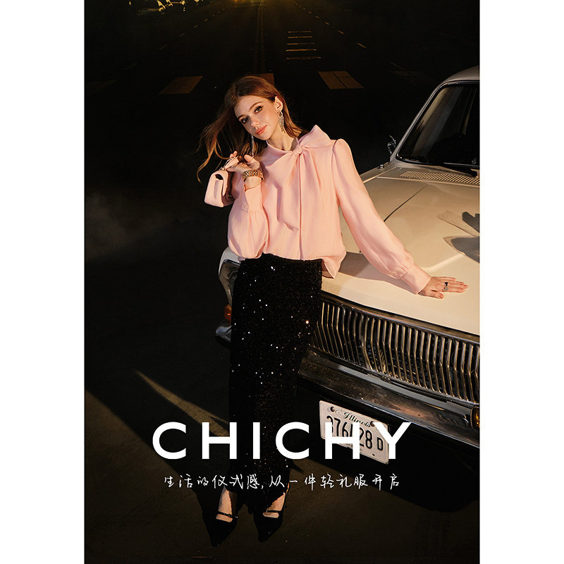 CHICHY磨毛加绒粉色减龄蝴蝶结飘带衬衫女25冬季新款长袖内搭上衣,女装/女士精品,衬衫,淘宝优惠券,粉丝福利购,淘宝优惠卷