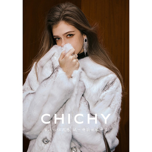 CHICHY高级感兔毛中长款皮毛一体女25冬季新款白色宽松真皮草外套