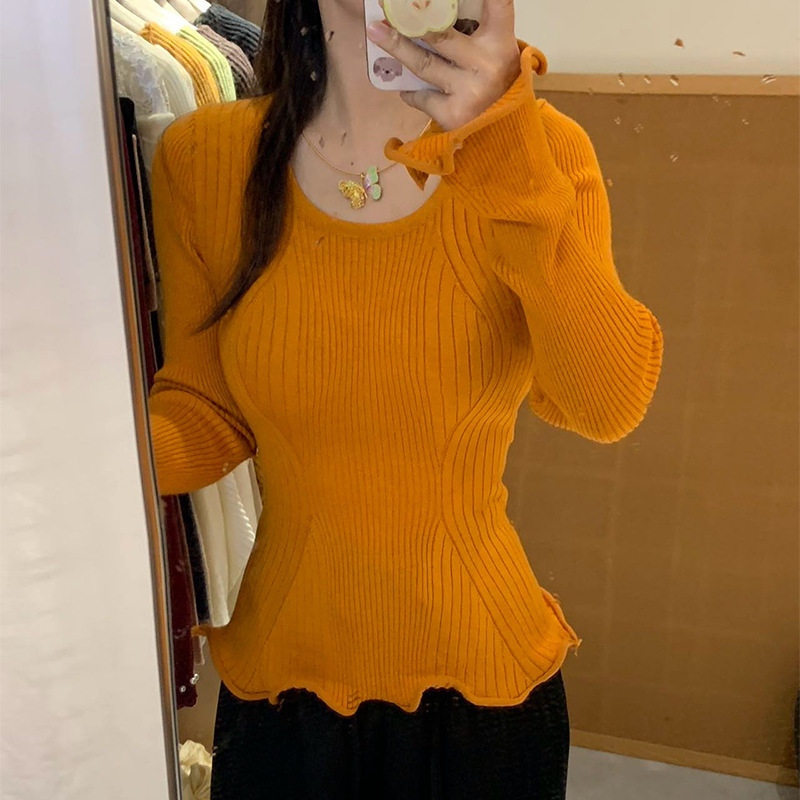 超级立减早秋新款韩版时尚百搭圆领长袖针织衫女宽松显瘦上衣潮