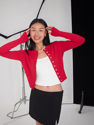 开运正红毛衣开衫柔软亲肤