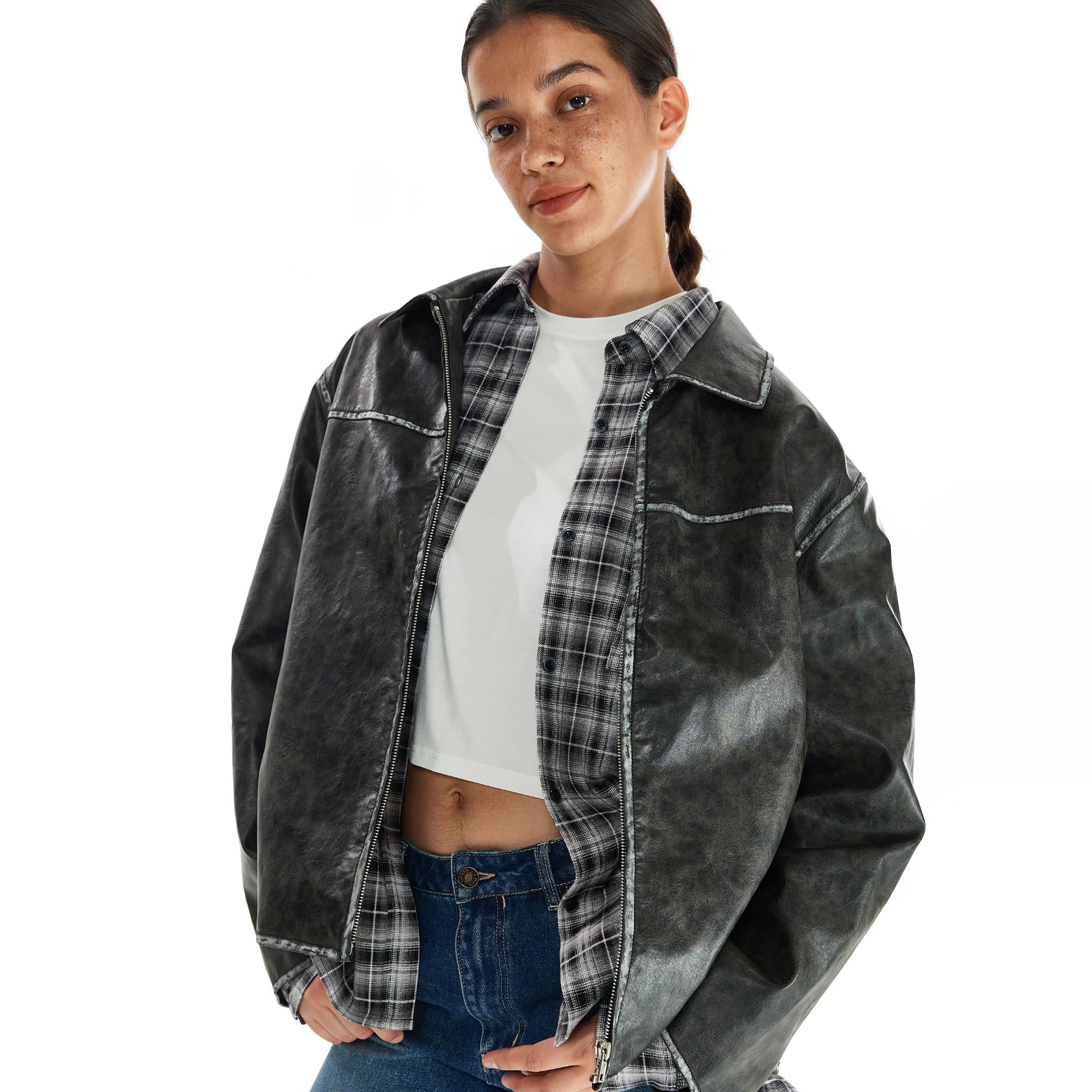 A DoOr 做旧水洗宽松男友皮衣vintage氛围感Emma美式复古街头PU