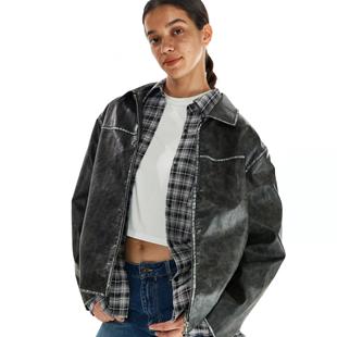 复古街头PU 做旧水洗宽松男友皮衣vintage氛围感Emma美式 DoOr