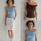 夏季 Peri 天丝莱赛尔混纺弹力修身 DoOr 2色斜肩背心