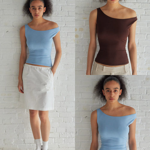 2色斜肩背心弹力修身舒适